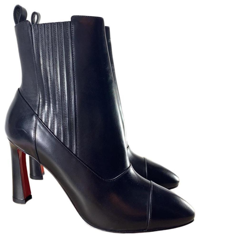 Me in the 90s black leather abstract 85mm heel elastic boots D714